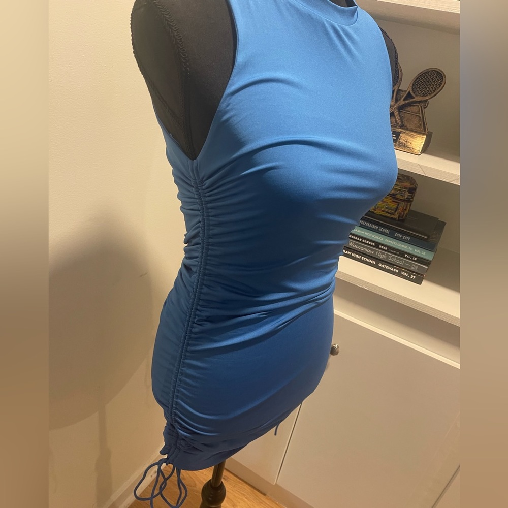 Super down Cory Ruched Side Dress in Colbalt - Picture 6 of 9